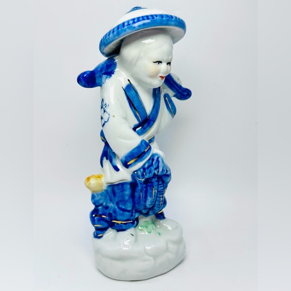 Vintage Porcelain Chinese Male Figurine White and Blue Chinese Japan Statue 6” - Picture 2 of 4